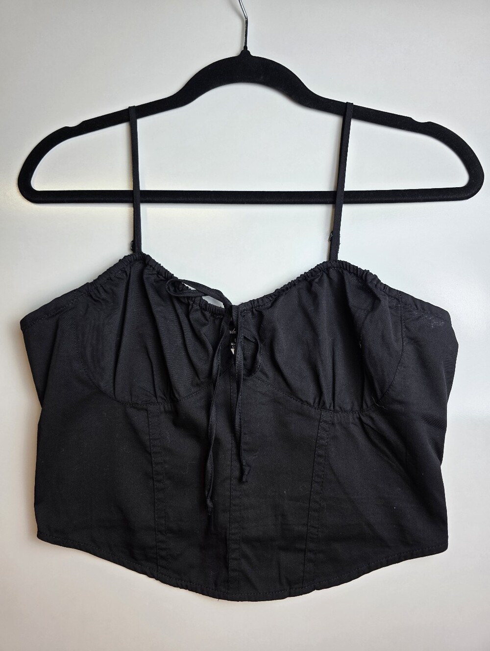NWT Ambiance Black Poplin Corset Crop Top Size Large Poplin Smocked Back